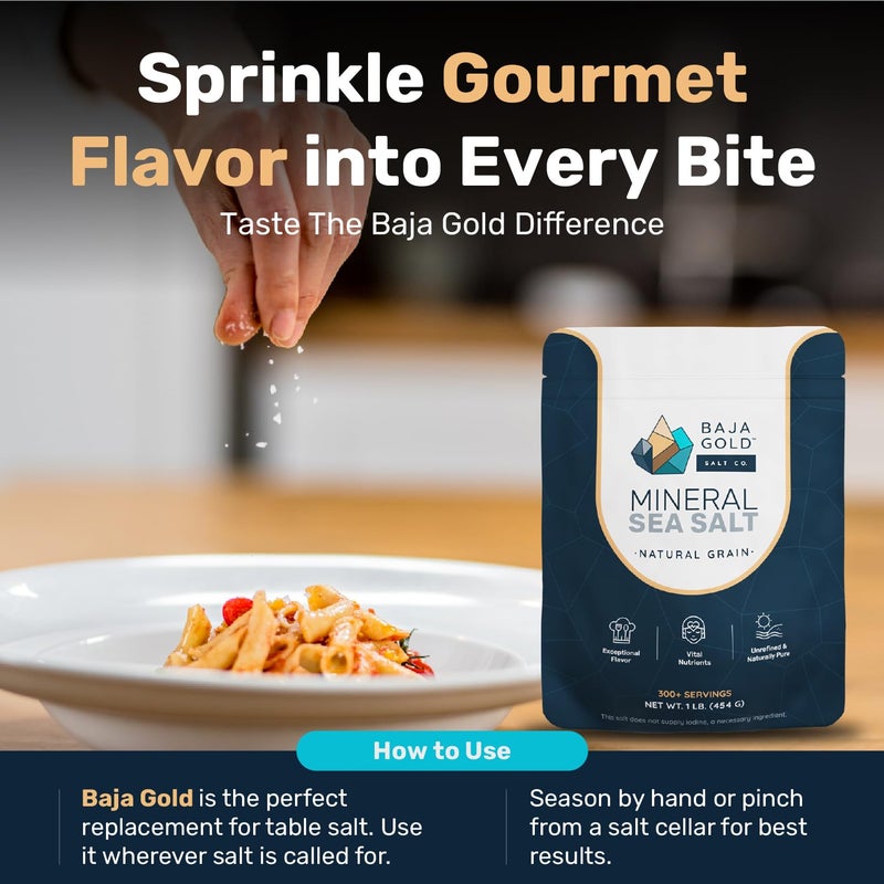 Baja Gold Mineral Sea Salt - Recommended by Gary Brecka - Organic Natural Grain Salt for Cooking & Baking | Authentic Baja Salt | Ideal for All Culinary Creations | 1 lb. Resealable Bag, 300+ Servings - Image 5