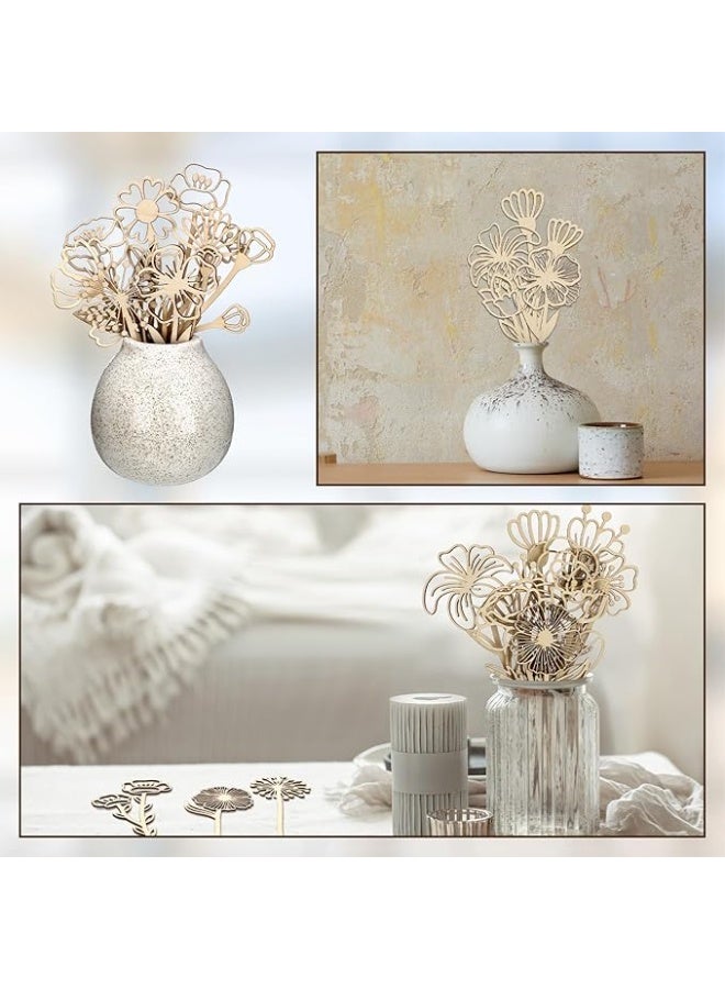 36 Pcs Wooden Wildflower Decor Set Wood Flowers Cutout Signs Wildflowers Stems Laser Cut Flowers for Home Birthday Holiday Art DIY Decoration - Image 2