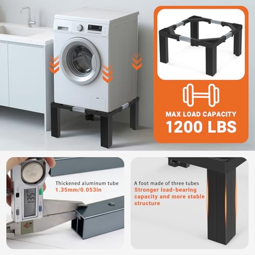 Nefish Steel Laundry Pedestal Height 12" Heavy Duty 1200 LBS Washing Machine Pedestals Stand Adjustable Refrigerator Base with 4 Strong Feet 21-29 Inch Universal Appliance Stand Multi-Functional Base for Dryer - Image 2