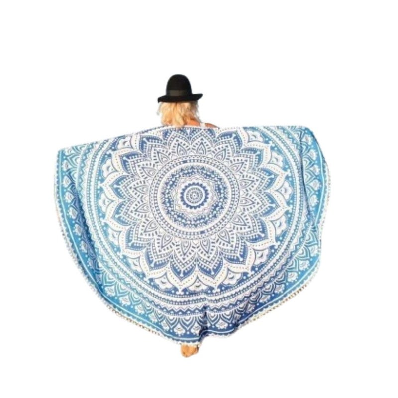 POSHMANDALA Round Tapestry with Tassel Wall Hanging Ombre Hippie Mandala Bohemian Hippy Intricate Waterproof Attractive Dining Table Cover 48x48 Inches - Image 1