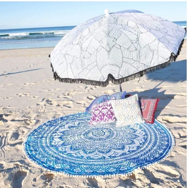 POSHMANDALA Round Tapestry with Tassel Wall Hanging Ombre Hippie Mandala Bohemian Hippy Intricate Waterproof Attractive Dining Table Cover 48x48 Inches - Image 2