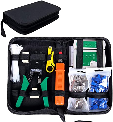 SGILE 9in1 Portable Crimping Tool Kit 8P8C 6P6C 4P4C Connectors RJ11RJ12RJ45 Cat5 Cat5e NetworkPhone Cable Tester Black
