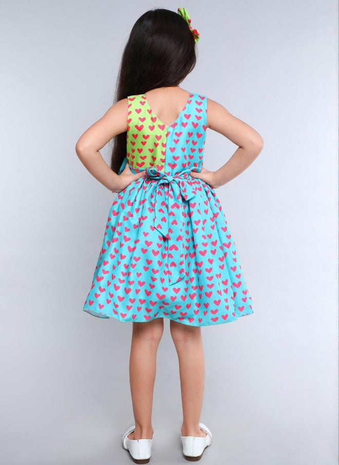 PinkChick Teal Colourblocked Fit & Flare Dress for Girls - Image 5