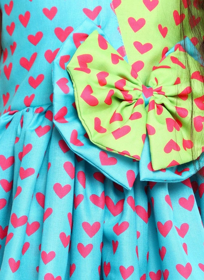 PinkChick Teal Colourblocked Fit & Flare Dress for Girls - Image 2
