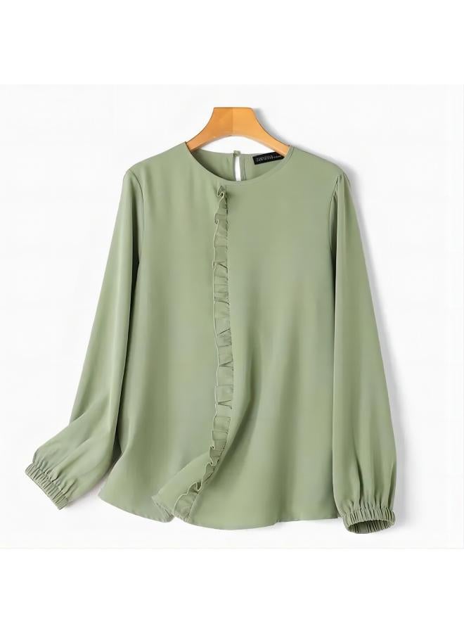 VUELO Vintage Muslim Women's Blouse Autumn Fashion Long Sleeve Ruffles Casual Solid Color Shirt - Image 4