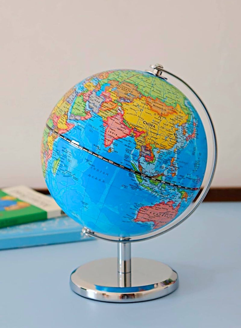 كرة أرضية صغيرة مع خريطة سياسية، قطرها 14 سم، خريطة باللغة الإنجليزية، قطعة ديكور مكتبية تعليمية/جغرافية/عصرية، مصنوعة من الفولاذ المقاوم للصدأ، قاعدة وقوس من الفولاذ المقاوم للصدأ، مناسبة للمدرسة والمنزل والمكتب. - Image 2