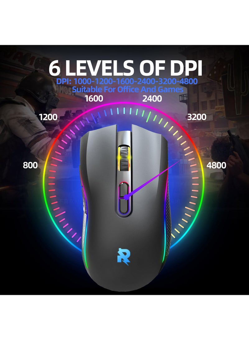 ROCK POW Arabic English 2.4G Wireless Gaming Keyboard and Mouse Combo,Gaming Combo include 100% 104 keys Merchanical Feel Keyboard Anti-ghosting RGB Rechargeable 3000mAh Battery, Ergonomic Design RGB Wireless Mouse Mice 4800 DPI Rechargeable 650mAh for PC Gamer - Image 2