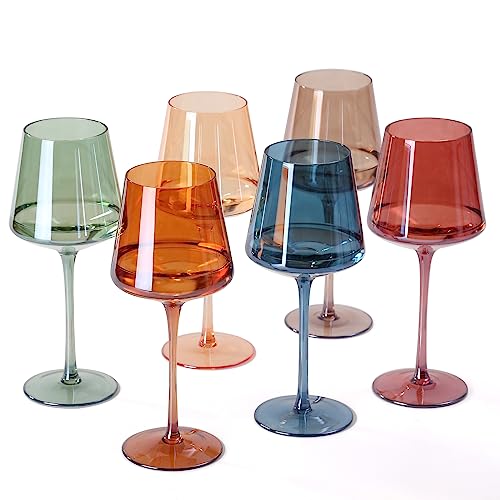 comfit Hand Blown Colored Wine Glasses Set of 618oz Multi Colored Square Wine Glasses with Tall Long Stems and Flat BottomCrystal Colorful Wine GlassWeddingBirthday Gifts Gifts