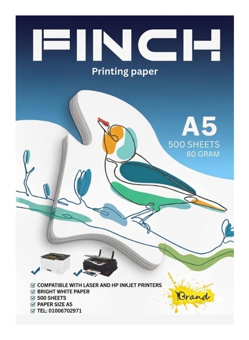 ورق طباعة فينچ (FINCH) مقاس A5 أبيض ناصع، 80 جرام، 500 ورقة - متوافق مع طابعات الليزر والإنك جيت وماكينات التصوير - Image 5