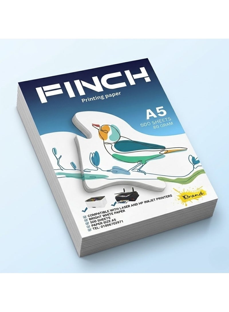 ورق طباعة فينچ (FINCH) مقاس A5 أبيض ناصع، 80 جرام، 500 ورقة - متوافق مع طابعات الليزر والإنك جيت وماكينات التصوير - Image 2