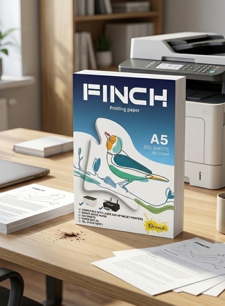 ورق طباعة فينچ (FINCH) مقاس A5 أبيض ناصع، 80 جرام، 500 ورقة - متوافق مع طابعات الليزر والإنك جيت وماكينات التصوير - Image 4