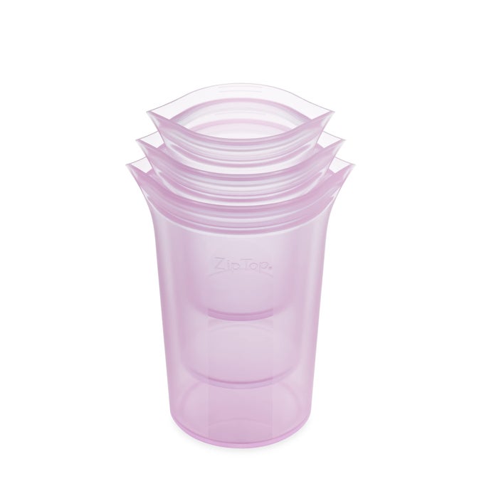 REUSABLE FOOD STORAGE BAGS 3 CUP SET LAVENDER SILICONE MEAL PREP CONTAINER MICROWAVE DISHWASHER AND FREEZER SAFE MADE IN THE USA