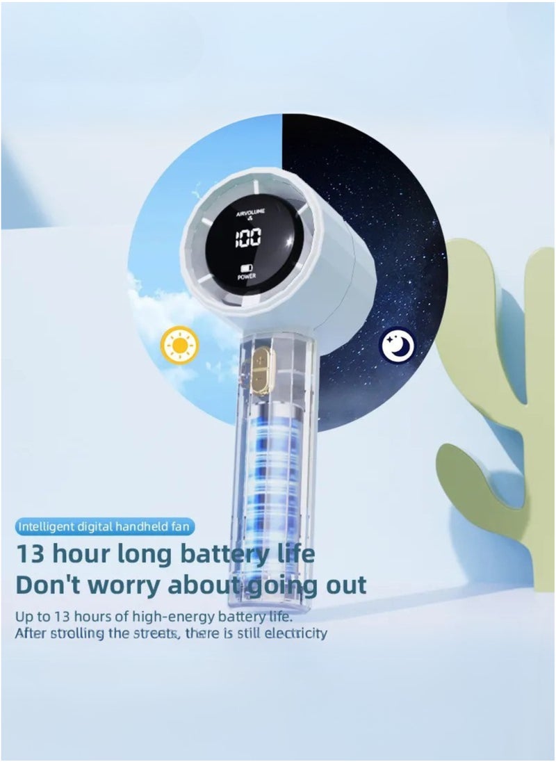 JISULIFE - JISULIFE Handheld Turbo Fan with Digital Display – 13H Max Cooling, 2400mAh USB Rechargeable Battery, 5 Speeds, Pocket-Sized for Travel, Outdoor, Home, and Office Use | Blue - Image 1