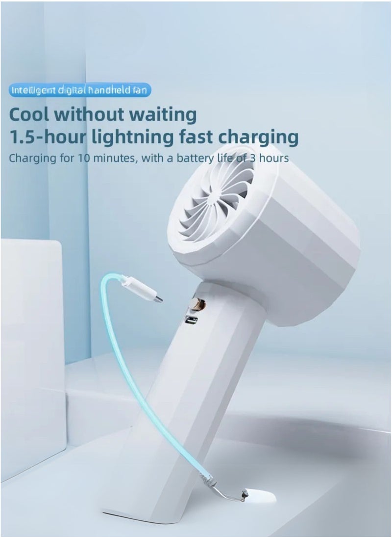 JISULIFE - JISULIFE Handheld Turbo Fan with Digital Display – 13H Max Cooling, 2400mAh USB Rechargeable Battery, 5 Speeds, Pocket-Sized for Travel, Outdoor, Home, and Office Use | Blue - Image 1