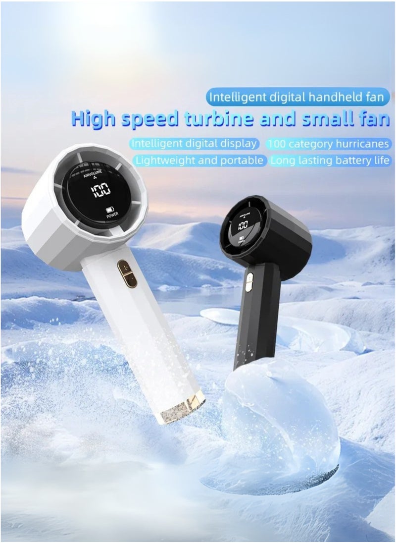 JISULIFE - JISULIFE Handheld Turbo Fan with Digital Display – 13H Max Cooling, 2400mAh USB Rechargeable Battery, 5 Speeds, Pocket-Sized for Travel, Outdoor, Home, and Office Use | Blue - Image 1