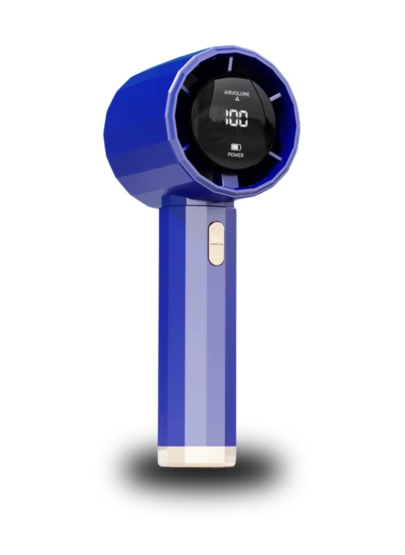 JISULIFE - JISULIFE Handheld Turbo Fan with Digital Display – 13H Max Cooling, 2400mAh USB Rechargeable Battery, 5 Speeds, Pocket-Sized for Travel, Outdoor, Home, and Office Use | Blue - Image 1
