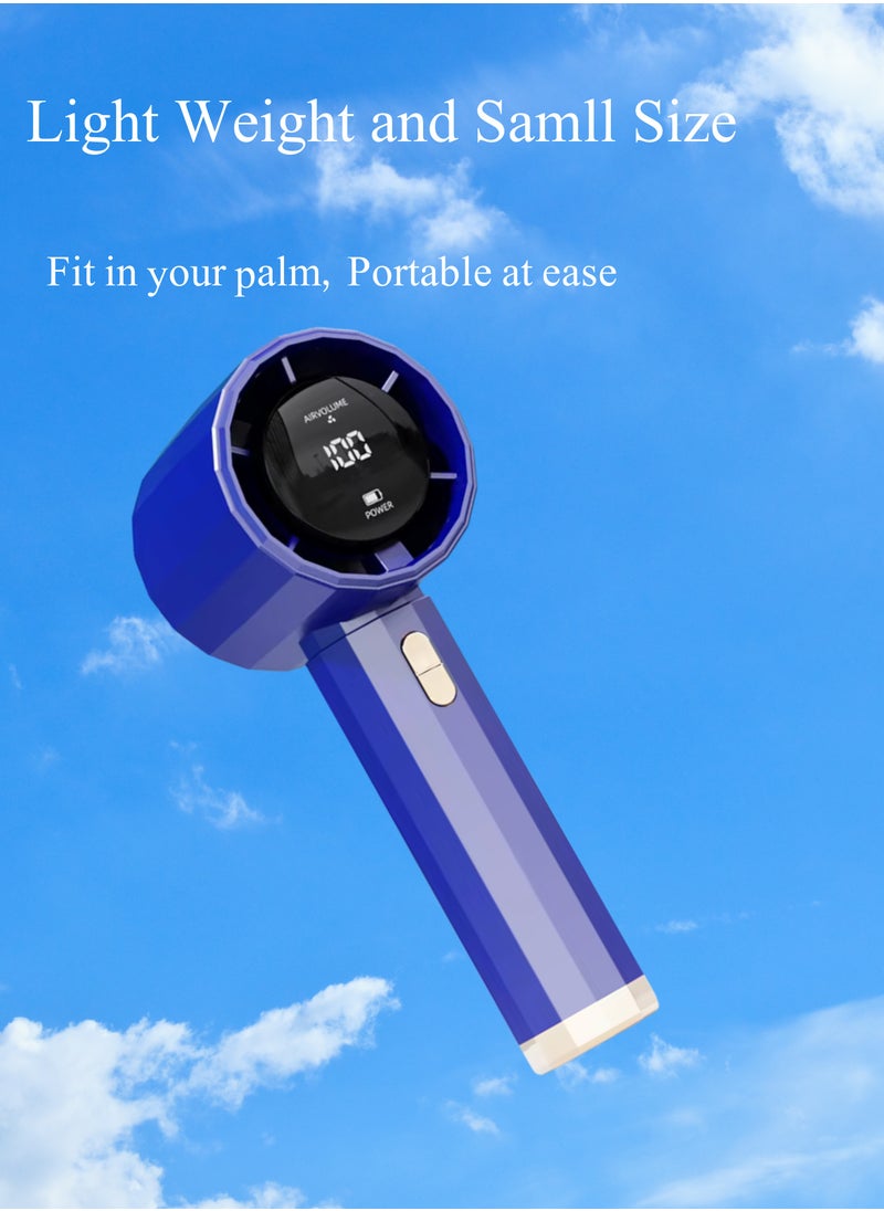 JISULIFE - JISULIFE Handheld Turbo Fan with Digital Display – 13H Max Cooling, 2400mAh USB Rechargeable Battery, 5 Speeds, Pocket-Sized for Travel, Outdoor, Home, and Office Use | Blue - Image 1