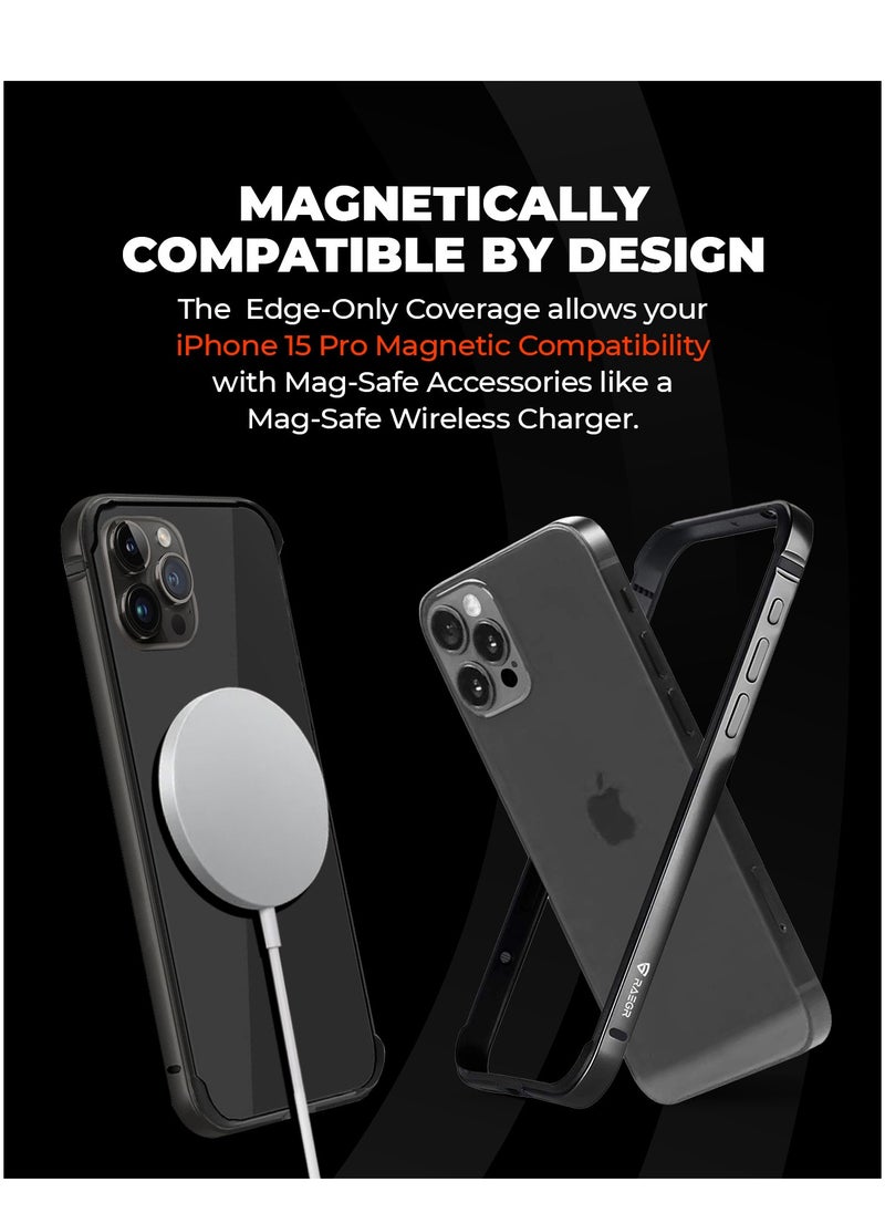 Raegr - RAEGR iPhone 15 Pro Max Case | Anodized Aluminum Bumper | Supports Mag-Safe Wireless Charging | Edge Armor Protective Minimal Case Designed for iPhone 15 Pro Max (6.7-Inch) (2023) - Black RG10529 - Image 1