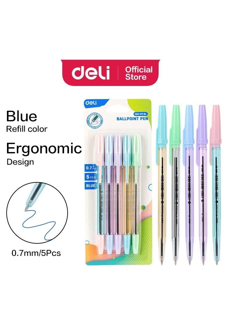 ديلي أقلام حبر جاف باستيل EQ6C-MT-BL، رأس رفيع 0.7 مم، حبر أزرق، تصميم مريح، أقلام كتابة سلسة للمدرسة والمكتب والتدوين، عبوة من 5 قطع. - Image 1