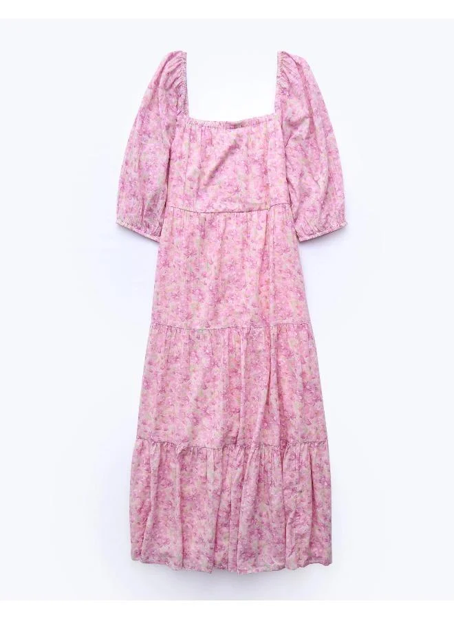 American Eagle Floral Tiered Midi Dress