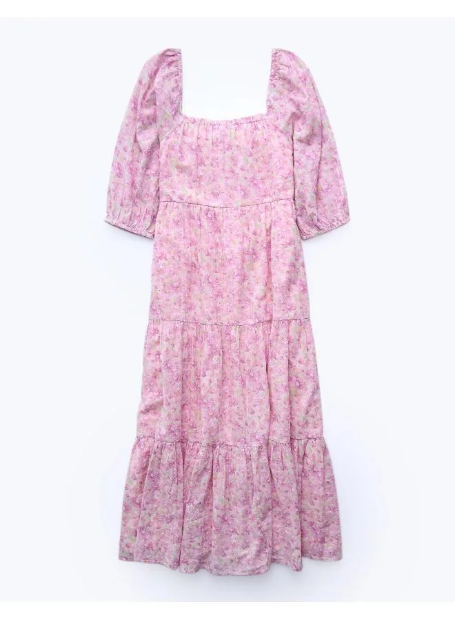 American Eagle Floral Tiered Midi Dress