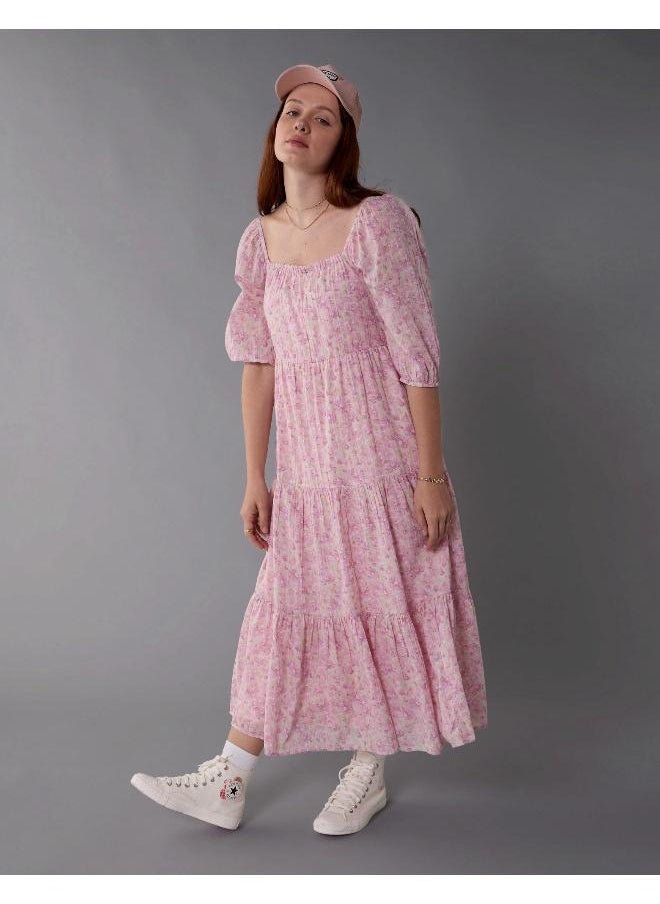 American Eagle - AE Long-Sleeve Tiered Midi Dress - Image 1