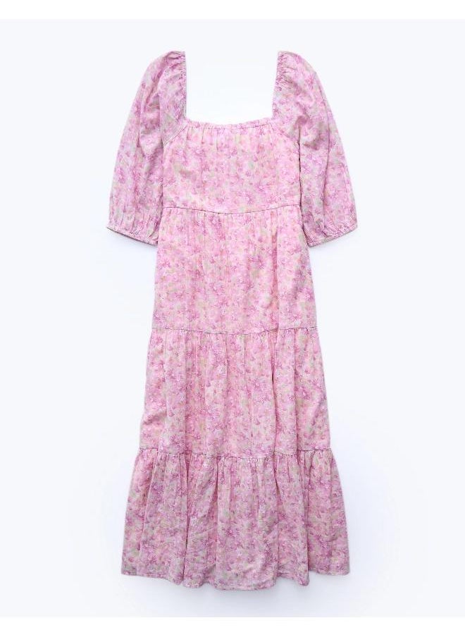 American Eagle - AE Long-Sleeve Tiered Midi Dress - Image 1