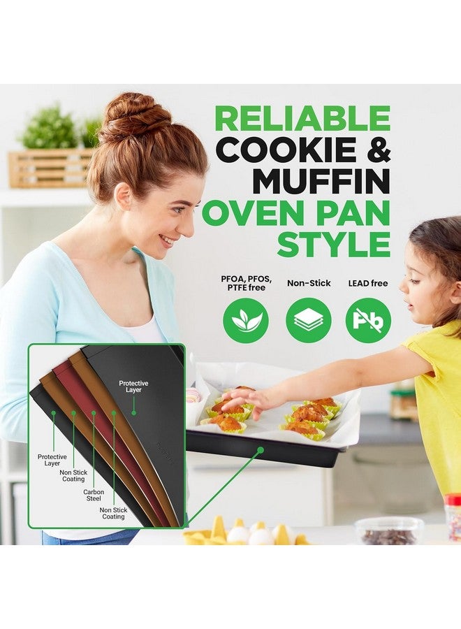 نيوتري شيف مجموعة قوالب خبز نيوتري شيف غير لاصقة من 10 قطع - مجموعة أدوات خبز فاخرة من الفولاذ الكربوني مع صواني بسكويت، صينية مافن، صينية تحميص، صينية كيك، صينية خبز، صينية بيتزا - سهلة التنظيف، لون أسود - Image 4