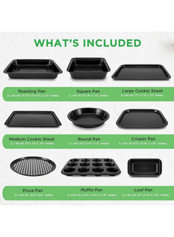 نيوتري شيف مجموعة قوالب خبز نيوتري شيف غير لاصقة من 10 قطع - مجموعة أدوات خبز فاخرة من الفولاذ الكربوني مع صواني بسكويت، صينية مافن، صينية تحميص، صينية كيك، صينية خبز، صينية بيتزا - سهلة التنظيف، لون أسود - Image 2