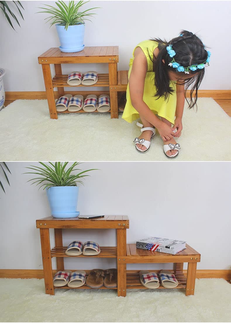 Beauty Panda Beauty panda Teak Wood 3 Tier Shoe Rack Bench Premium Shoe Organizer or Entryway Bench Perfect for Shoe Cubby Entry Bench or Living Room SH22 Natural Wood - Image 3