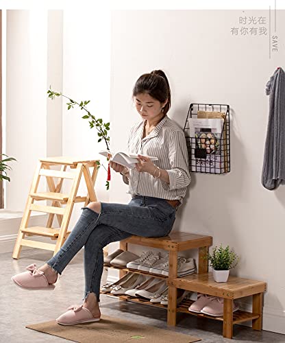 Beauty Panda Beauty panda Teak Wood 3 Tier Shoe Rack Bench Premium Shoe Organizer or Entryway Bench Perfect for Shoe Cubby Entry Bench or Living Room SH22 Natural Wood - Image 2