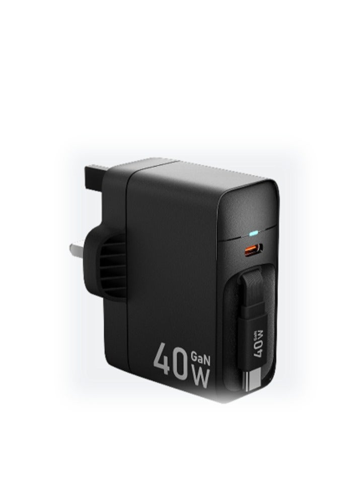 O8.design 40W GaN Dual USB-C Fast Charger | PD Power Adapter | Compact Design I Built in 40w type c cable / with Extra Type c port/ black/Samsung/iPhone/smartphone - Image 1