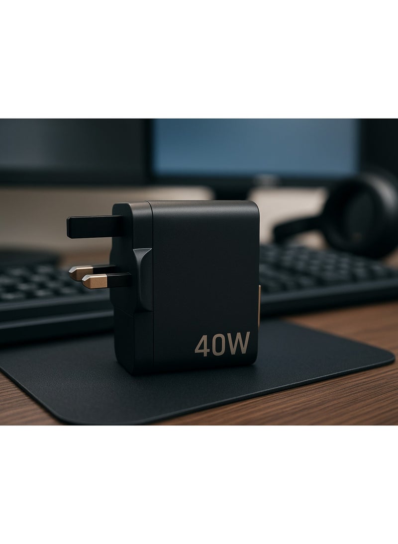 O8.design 40W GaN Dual USB-C Fast Charger | PD Power Adapter | Compact Design I Built in 40w type c cable / with Extra Type c port/ black/Samsung/iPhone/smartphone - Image 5