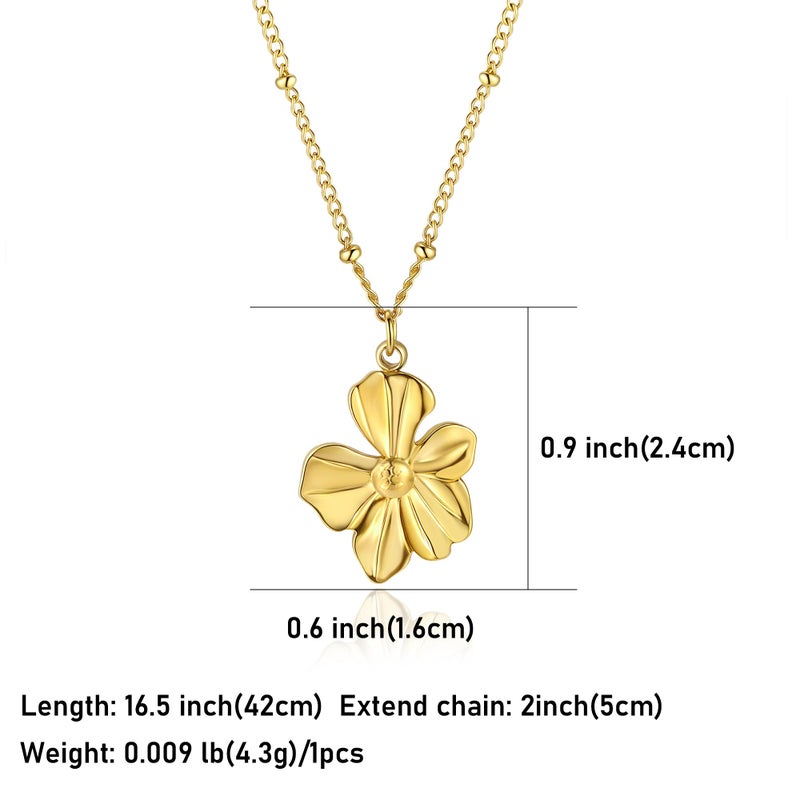 Badu 14K Gold Flower Necklace for Women Boho stainless steel waterproof Cute Dainty Love Pendant Necklaces for Women - Image 2