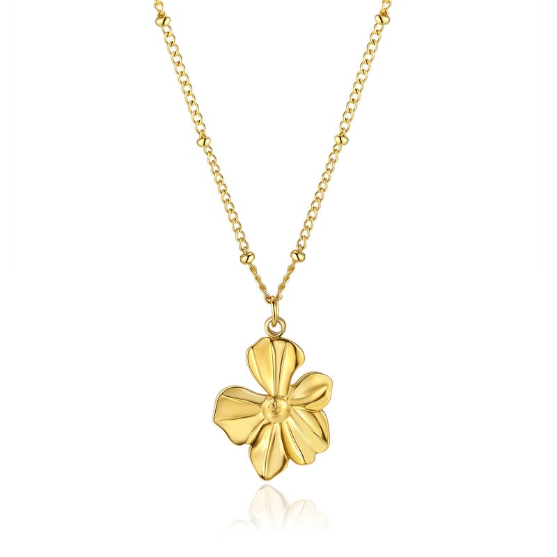 Badu 14K Gold Flower Necklace for Women Boho stainless steel waterproof Cute Dainty Love Pendant Necklaces for Women - Image 1