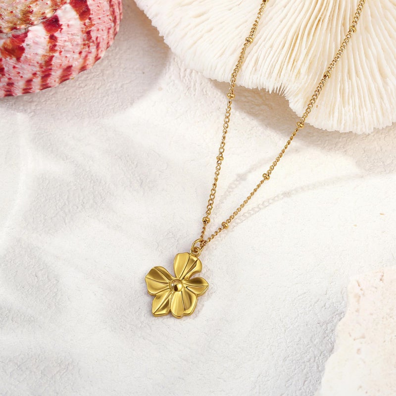 Badu 14K Gold Flower Necklace for Women Boho stainless steel waterproof Cute Dainty Love Pendant Necklaces for Women - Image 5