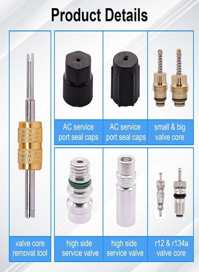 TWTADE Air Conditioning Valve Core Kit - Car AC R12 R134a Teflon Seal Refrigeration Schrader Valve Stem Cores with Remover Tool, Service Valve & HVAC System Charging Port Seal Caps Kit - Image 4
