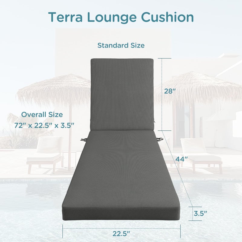 Codi Outdoor Lounge Chair Cushions, Chaise Cushion for Patio Furniture, Double Waterproof Fabric for Pool, 72 x 22.5 x 3.5 Inch 1PK Grey - Image 3