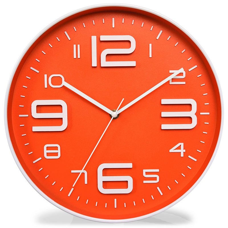 Zaoniy NonTicking Silent Quartz Wall Clock with Big 3D Number Modern Design Quiet Sweep Movement Indoor Decorative for Living Room Kitchen Wall Clocks Battery Operated 10Inch Orange