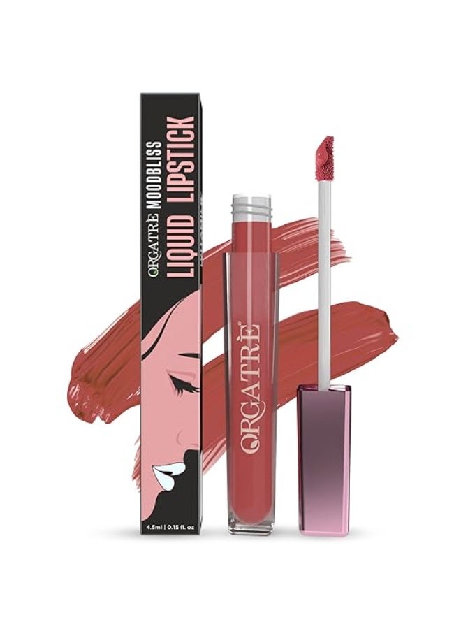 Orgatre Moodbliss Liquid Lipstick | Waterproof, Long Lasting & Smudge Proof | Non-Drying, Lightweight & Highly Pigmented | Matte Finish | 4.5ml (Beige Cherry) - Image 1
