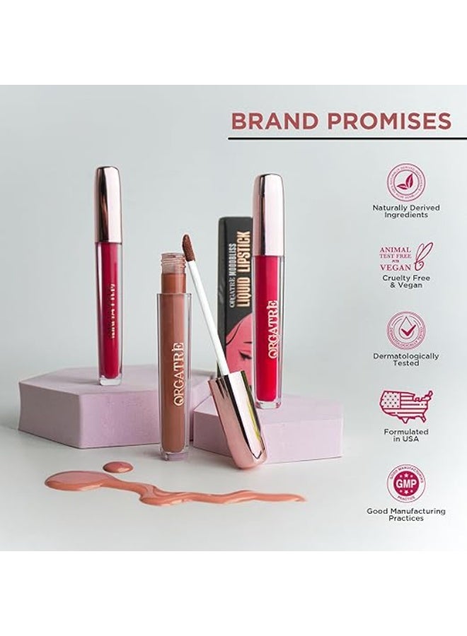Orgatre Moodbliss Liquid Lipstick | Waterproof, Long Lasting & Smudge Proof | Non-Drying, Lightweight & Highly Pigmented | Matte Finish | 4.5ml (Beige Cherry) - Image 3