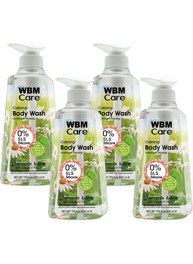 WBM - WBM Care Body Wash for Softener  Smoother Skin Formulated with Chamomile  Aloe Extracts with Himalayan Pink Salt Calming  Relaxing Shower Gel 175ozEach  Pack of 4 - Image 1