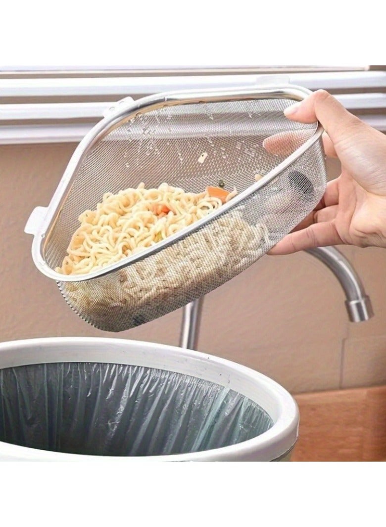 Triangle Stainless Steel Sink Organizer 201 Stainless Steel Kitchen Waste Disposal Basket Wall Mounted Storage Rack for Food Scraps and Debris Filtering  - Image 3
