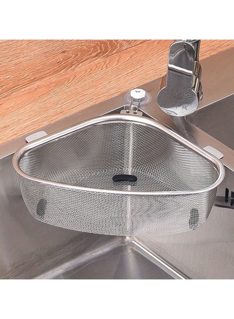 Triangle Stainless Steel Sink Organizer 201 Stainless Steel Kitchen Waste Disposal Basket Wall Mounted Storage Rack for Food Scraps and Debris Filtering  - Image 1