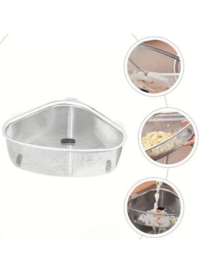 Triangle Stainless Steel Sink Organizer 201 Stainless Steel Kitchen Waste Disposal Basket Wall Mounted Storage Rack for Food Scraps and Debris Filtering  - Image 5