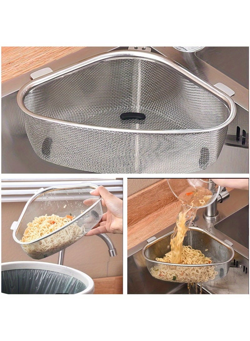 Triangle Stainless Steel Sink Organizer 201 Stainless Steel Kitchen Waste Disposal Basket Wall Mounted Storage Rack for Food Scraps and Debris Filtering  - Image 4