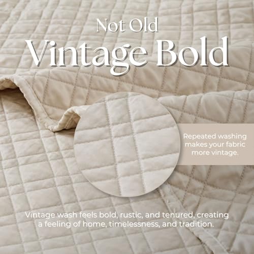 DOWN HOME Queen Quilt Set with Shams Lightweight Quilted Bedspread Coverlet Thin Comforter Bed Cover Vintage Washed Quilted Blanket for All Season, Brushed Microfiber Diamond Stitching, Beige, 88"x92" - Image 4