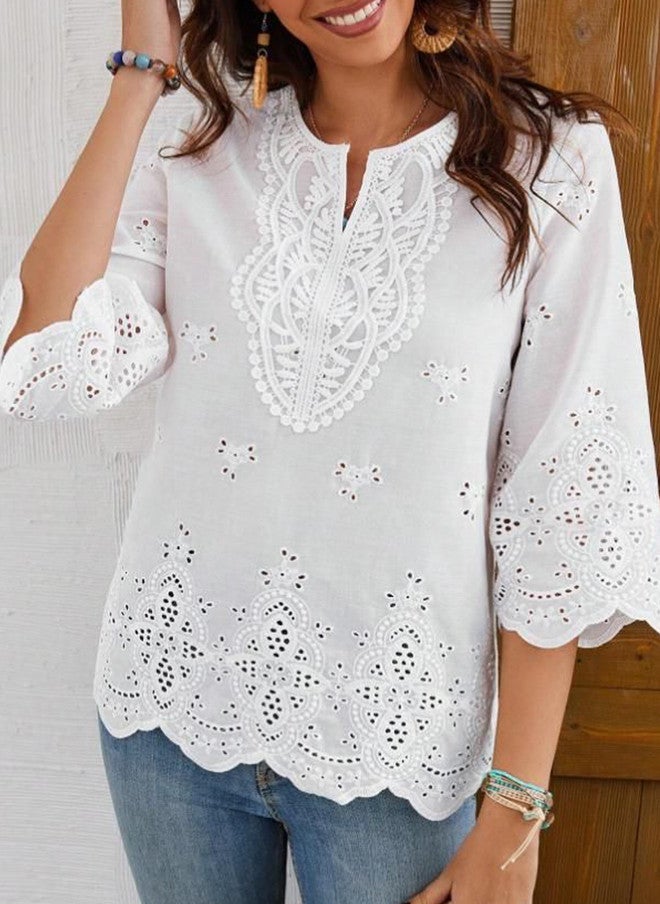 YUNIQEE بلوزة نسائية مزخرفة بتصميم شيفلي - Image 1