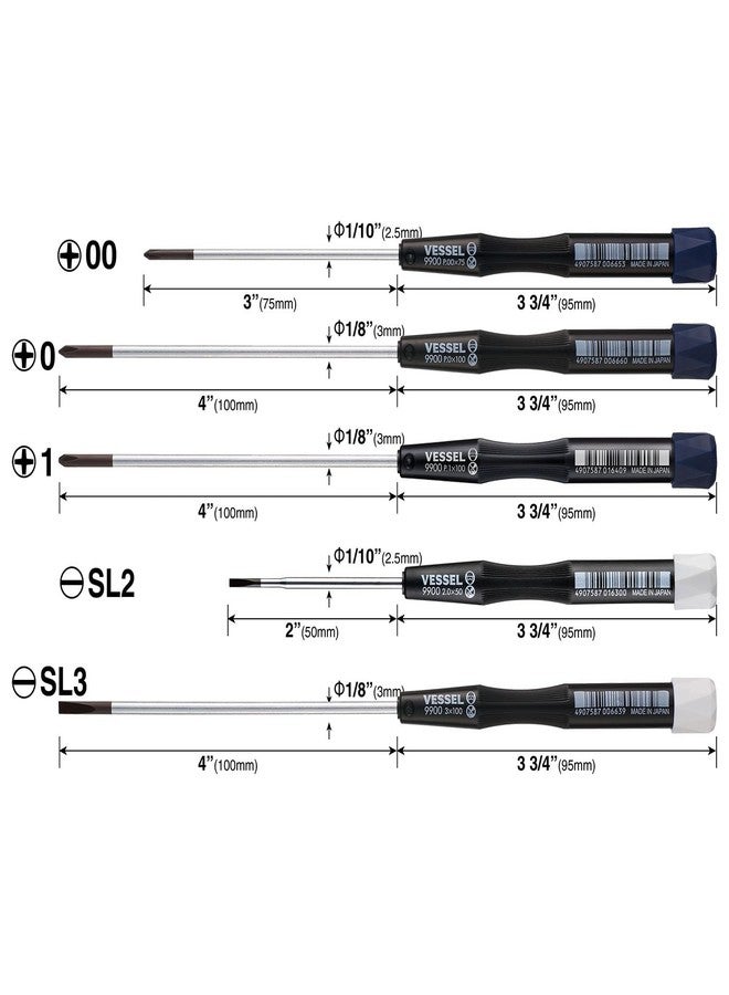 VESSEL Micro Screwdriver 5PCS. No.99005PFPBU - Image 4