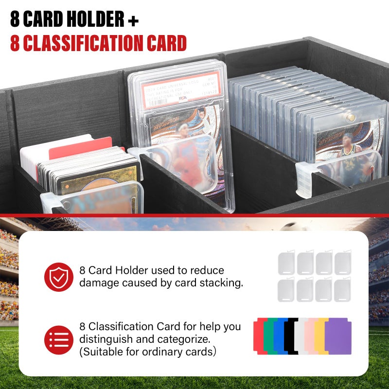 GIASSVIO 5-Tier Trading Card Display,Large Capacity Card Display Stand with 8-Row Storage & 8 Stoppers + Dividers,Wooden Graded Card Display Holds 200+ PSA BGS SGC Slabs for Sports Card and Game Card Collection - Image 3